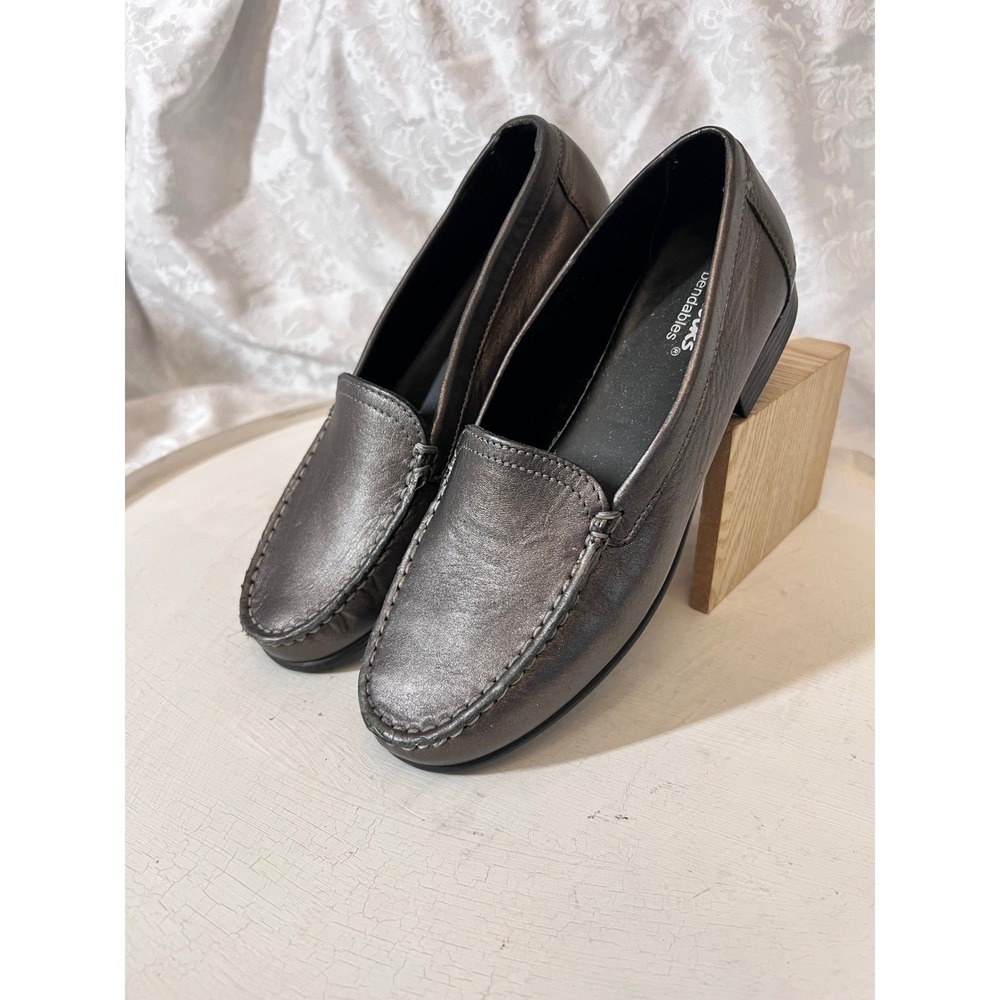 Clarks Bendables Womens 7M Pewter Metallic Leather Moccasin Loafers 35674
